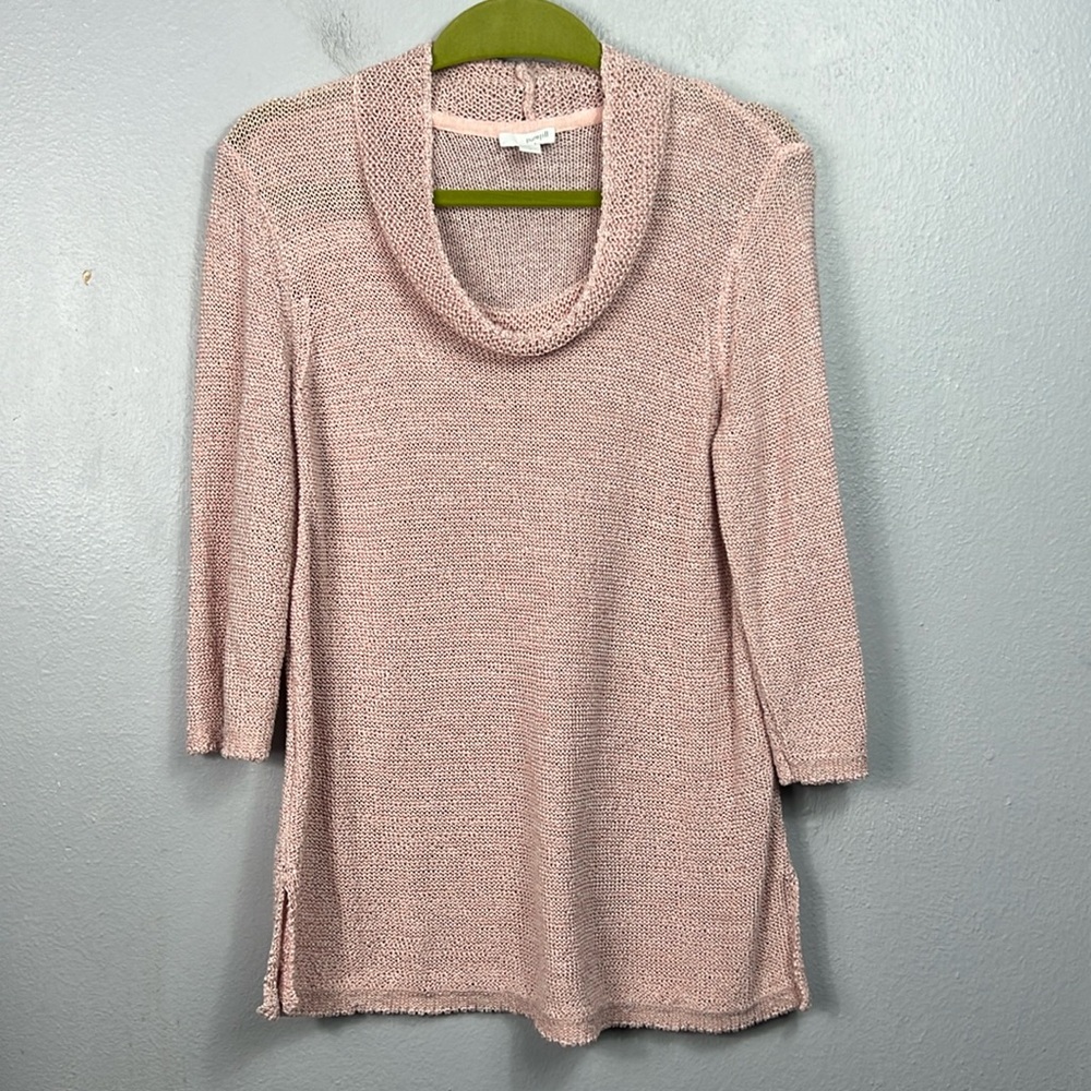 J. Jill Pure Jill Blush Pink Open Weave Crochet Cowl Neck Tunic Sweater Medium